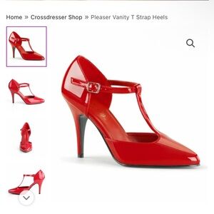Pleaser Red Patent t-strap heels
